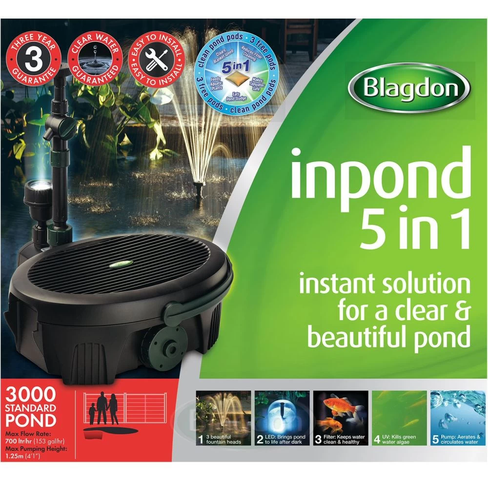 Blagdon Inpond 5 In 1 3000 Pond Pump & Filter - Standard Pond 2 Blagdon Inpond 5 In 1 3000 Pond Pump & Filter - Standard Pond - Image 2