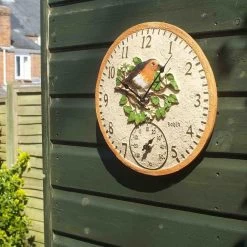 Outside In 12" Robin Wall Clock & Thermometer -Garden Care Sale 5050642006347 3