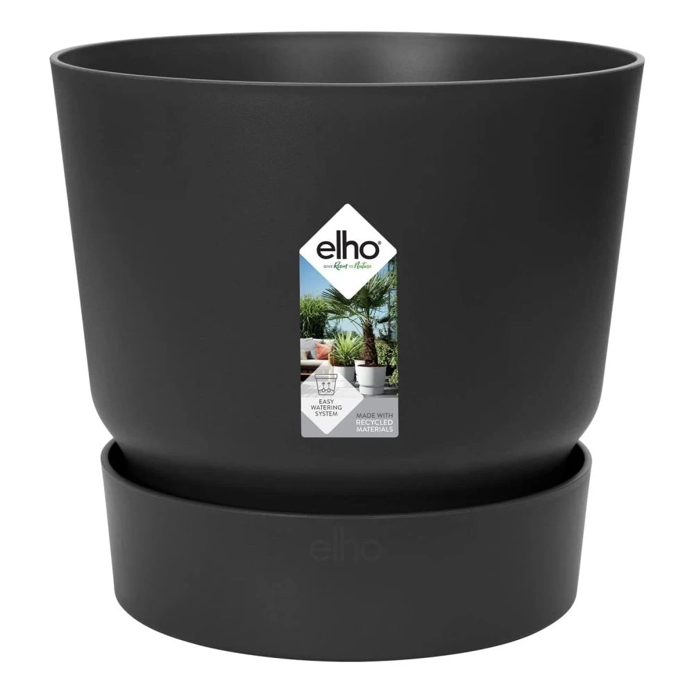 Elho 25cm Living Black Greenville Round Planter 1 Elho 25cm Living Black Greenville Round Planter
